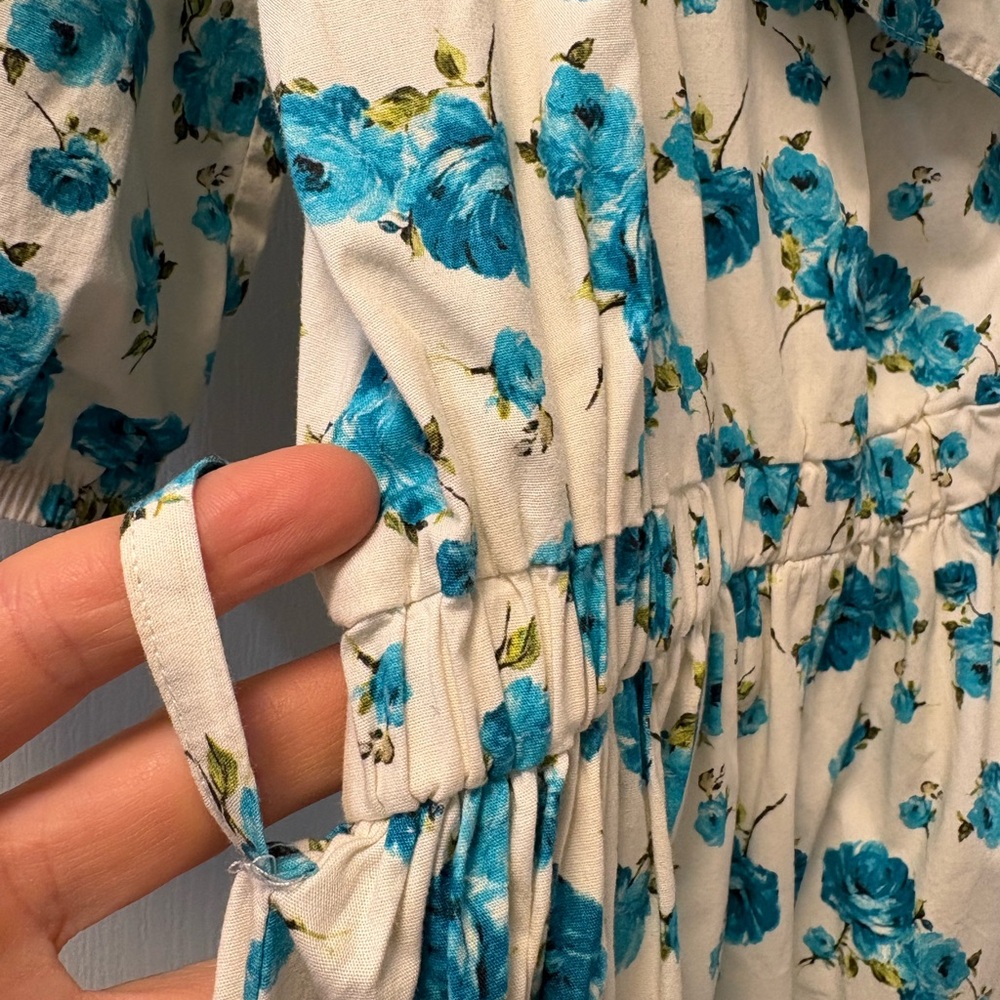 🇮🇹 Made in Italy One-Shoulder Floral Cotton Fit & Flare Dress w/ Raffia Belt - Picture 8 of 13